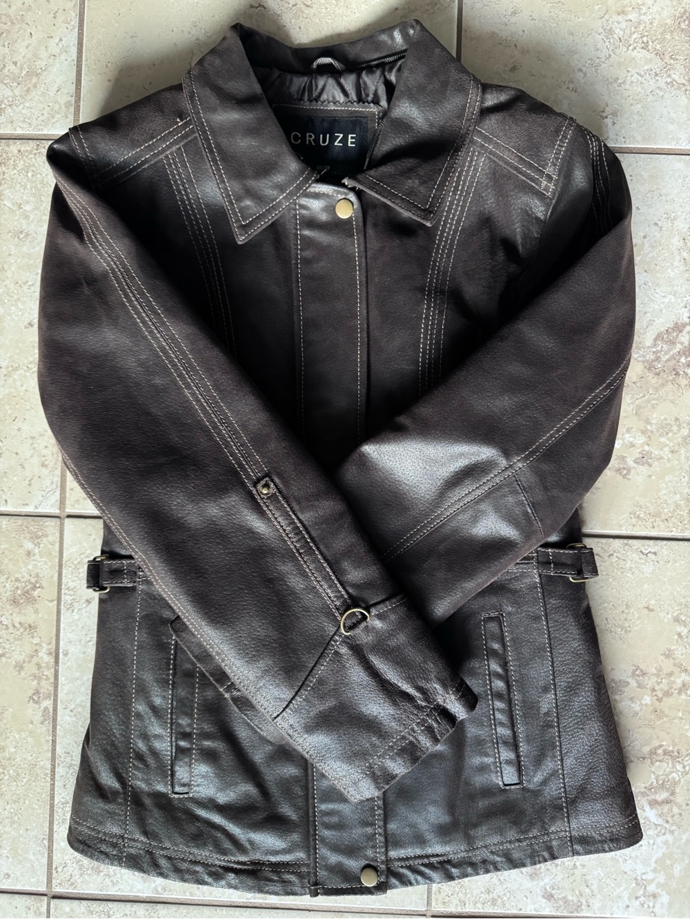 CRUZE Black real Leather Jacket with Contrast Stitching Size XS